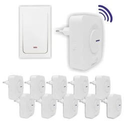 Batterielose Funk Türklingel Mit Steckdosen Empfänger 36 Töne IP44 In Beliebiger Anzahl Konfigurierbar