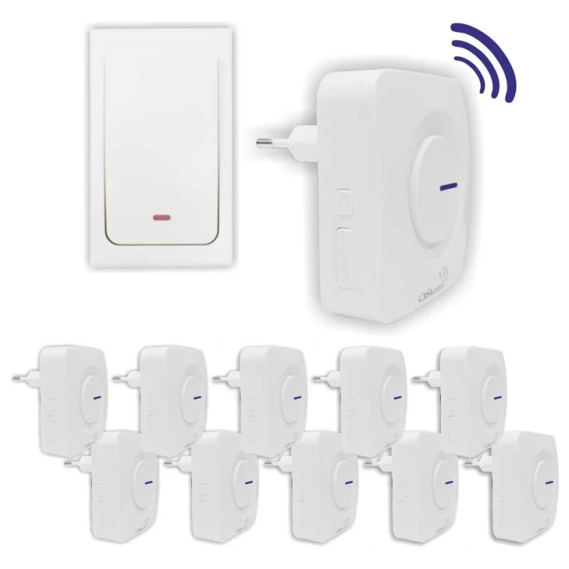 Batterielose Funk Türklingel Mit Steckdosen Empfänger 36 Töne IP44 In Beliebiger Anzahl Konfigurierbar