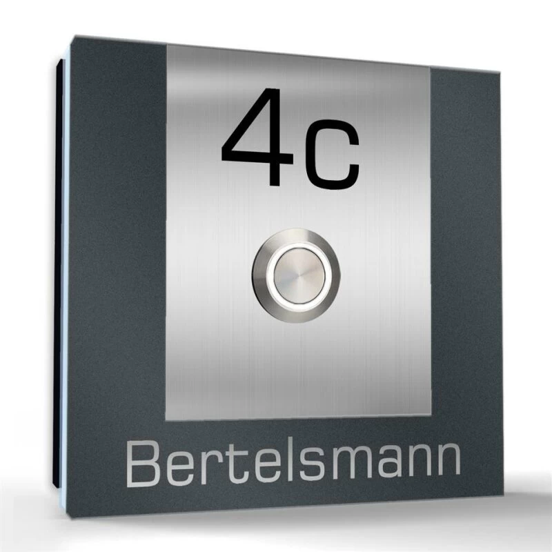 Aufputz Edelstahl Türklingel 120x120mm Anthrazit RAL 7016 Superflach Betty