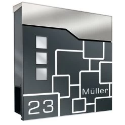 Briefkasten Edelstahl ANTHRAZIT RAL 7016 Mit Beschriftung Vertigon