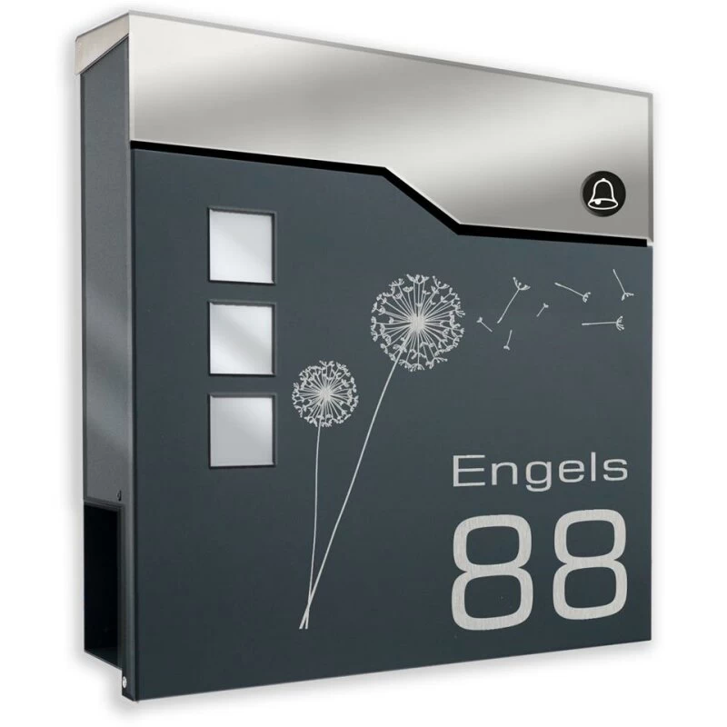 Briefkasten Mit FUNKKLINGEL ANTHRAZIT Postkasten Wandbriefkasten Margitta