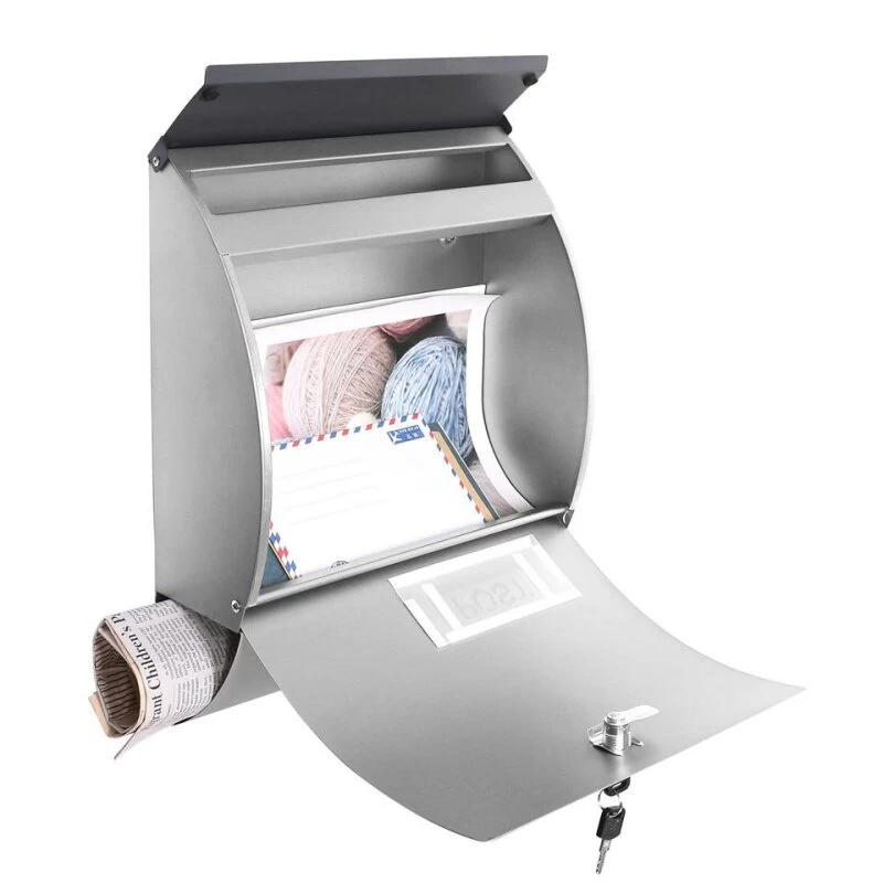 Briefkasten Mit Zeitungsrolle Wandbriefkasten Silberfarben Postbox Bay – Bild 3