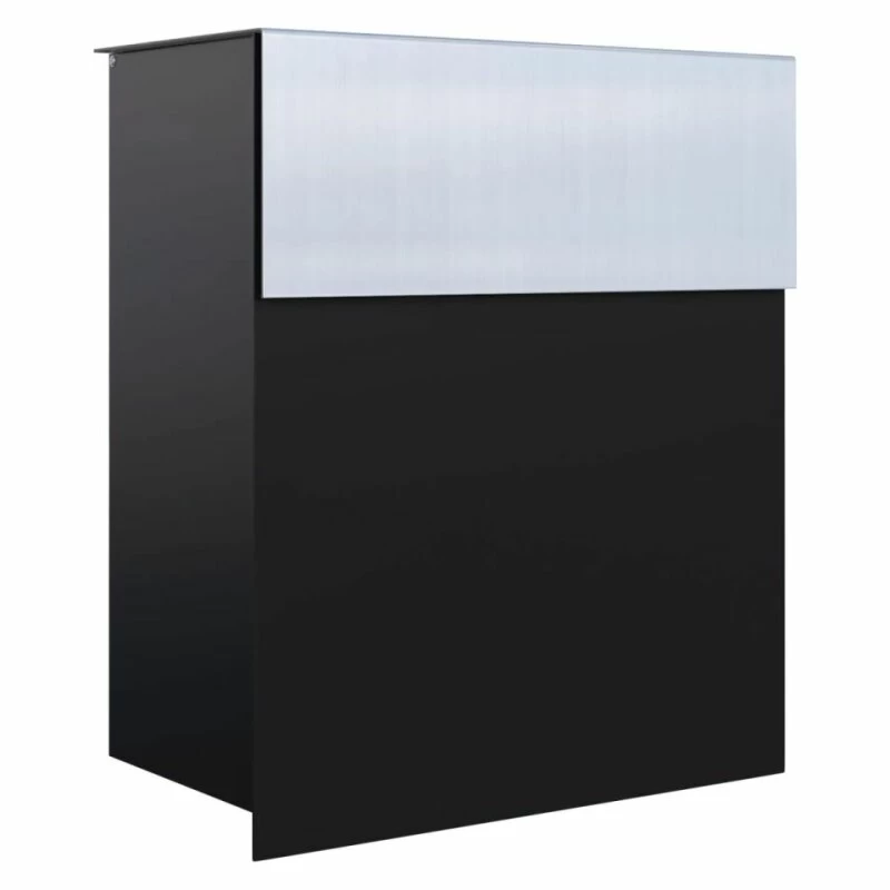 Briefkasten Wandbriefkasten Groove Schwarz RAL 9005 Mit Edelstahlklappe