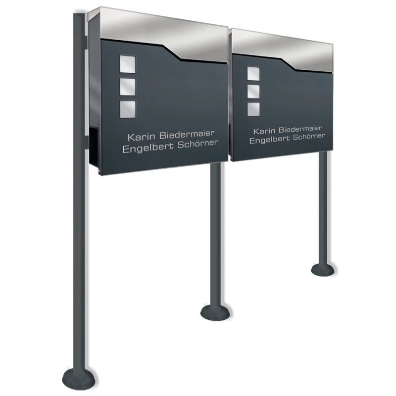 Doppel Standbriefkasten ANTHRAZIT GRAU RAL 7016 Mit Beschriftung Andy_Duo
