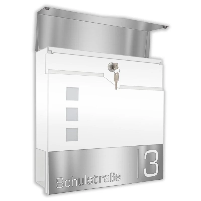 Doppel Standbriefkasten Inkl. Zeitungsfach RAL 9016 Weiß Mit Edelstahl Laser Namensblende – Bild 2