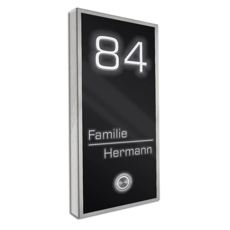 Edelstahl Aufputz Türklingel RAL 9005 Schwarz Hochglanz Mit Beleuchtung Weiß NAOS
