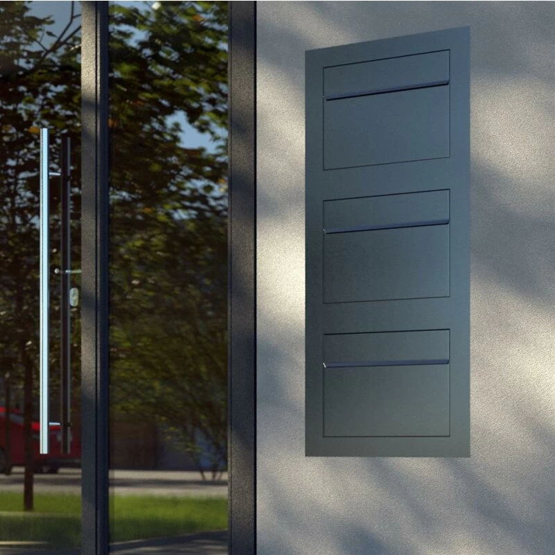 Einbaubriefkasten Hochkant Aus Edelstahl RAL 8001 Rostoptik 3 Parteien – Bild 4