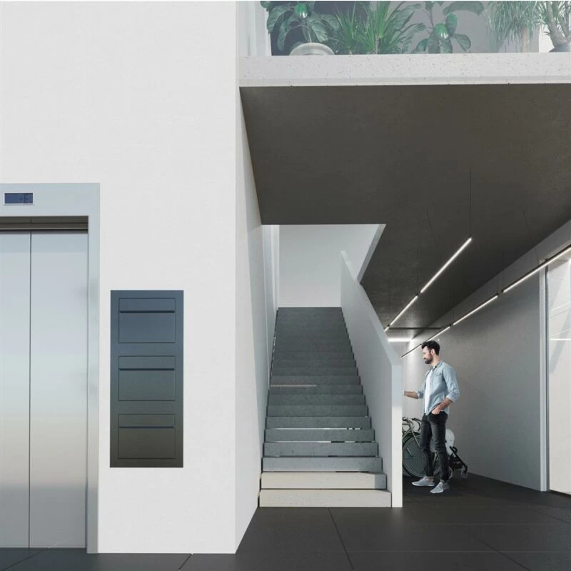 Einbaubriefkasten Hochkant RAL 7016 Anthrazit Grau 2 Parteien – Bild 4