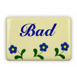 Emailschild 6 X 4 Cm, Bad, Blümchen
