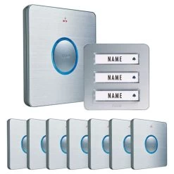 Funk-Türglocken-Set Funkklingel Für 3-Familien-Haus Silber Konfigurierbar