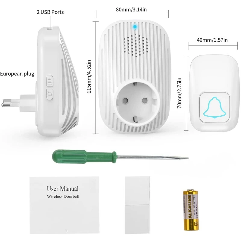 Funkklingel Mit 2 USB Anschlüssen Und Steckdose 400m Reichweite – Bild 2