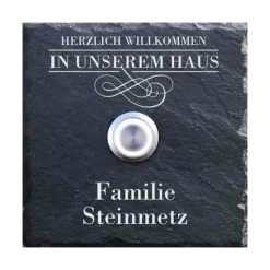 Haustürklingel Schiefer 100x100mm Herzlich Willkommen