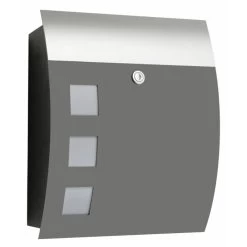 Massiver CMD Edelstahl Briefkasten Gebogen Mit 3 Sichtfenster RAL 7016 Anthrazit Grau