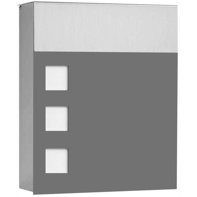 Massiver CMD Edelstahl Briefkasten Mit 3 Sichtfenster Aus Opalglas RAL 7016