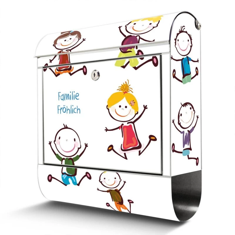 Moderner Edelstahl Briefkasten Mailbox Wandbriefkasten Happy Kids – Bild 2