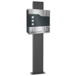 Säulenbriefkasten Inkl. Zeitungsfach DB 703 Graphit Mit Edelstahl Laser Namensblende