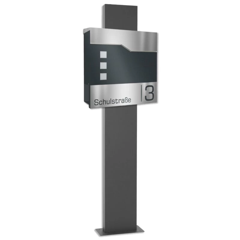 Säulenbriefkasten Inkl. Zeitungsfach DB 703 Graphit Mit Edelstahl Laser Namensblende