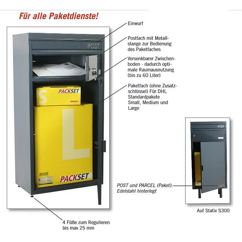 Safepost 65 TIAMAT Paketbox Silber Anthrazit Inklusive 2 Schlüssel – Bild 5
