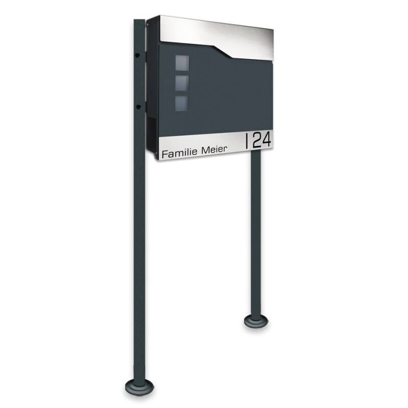 Standbriefkasten ANTHRAZIT GRAU RAL 7016 Mit Beschriftung Toppy2