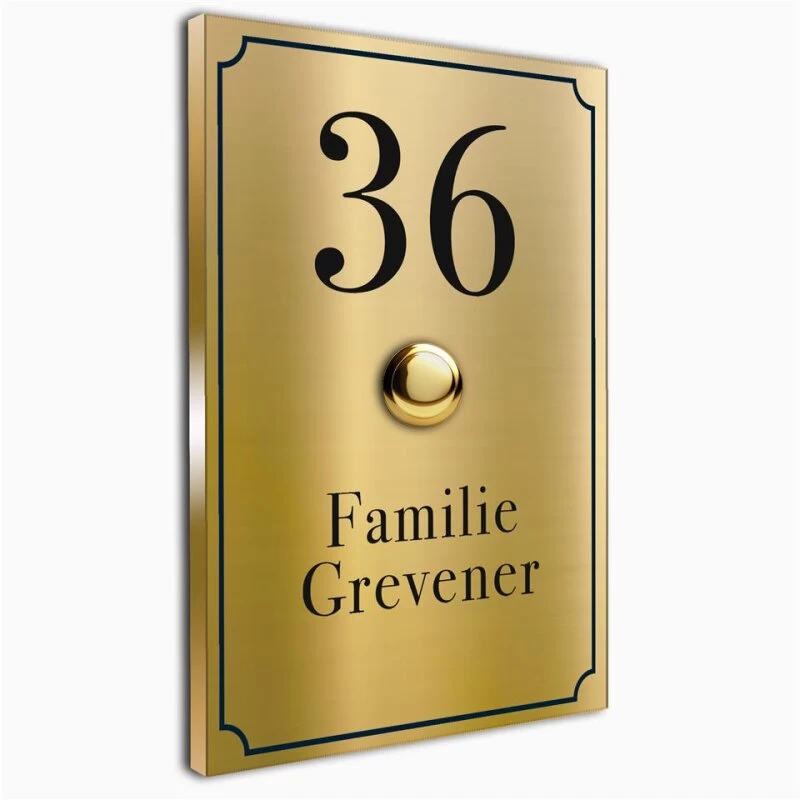 Türklingel Messing 110x160mm 4mm Mit Hausnummer Und Zierrahmen