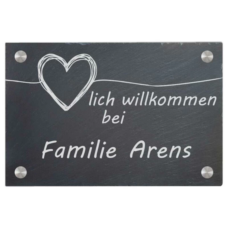 Türschild Aus Natur Schiefer 300x200 Mm Inkl. Beschriftung Herzlich