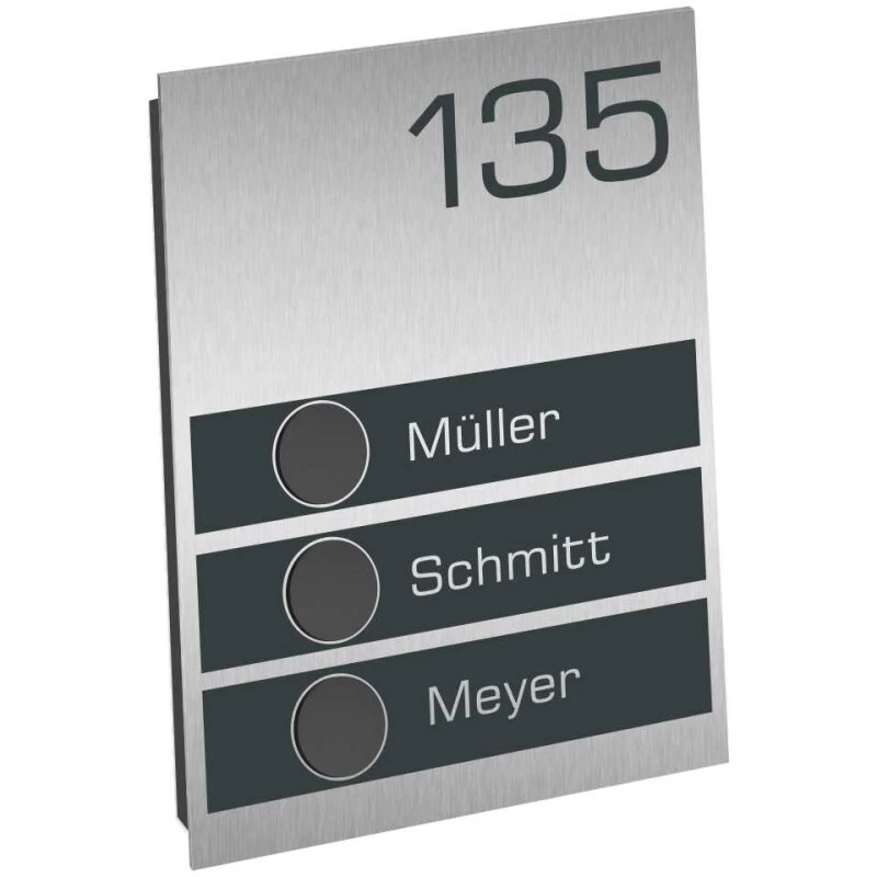 Ultraflache Aufputz 3 Familien Funkklingel Edelstahl RAL 7016 120x200mm Timmy