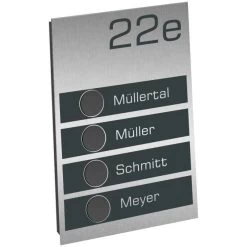 Ultraflache Aufputz 4 Familien Funkklingel Edelstahl RAL 7016 140x240mm Simbi